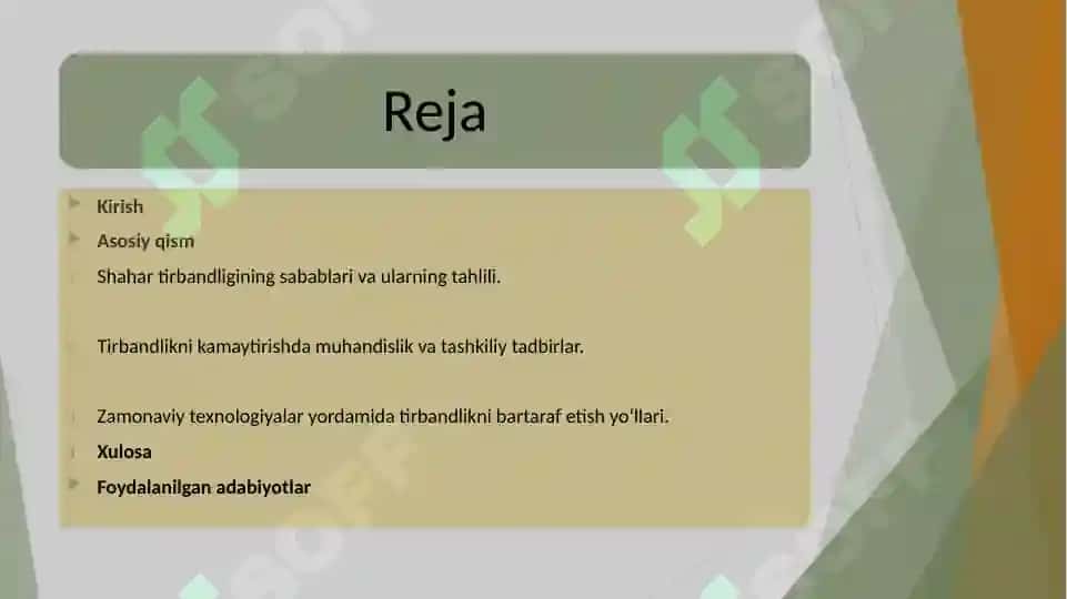 Shahar hududida tirbantlik ni bartaraf  etish usullari 2