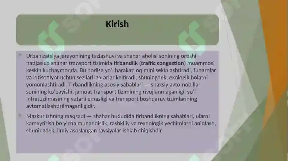 Shahar hududida tirbantlik ni bartaraf  etish usullari 3