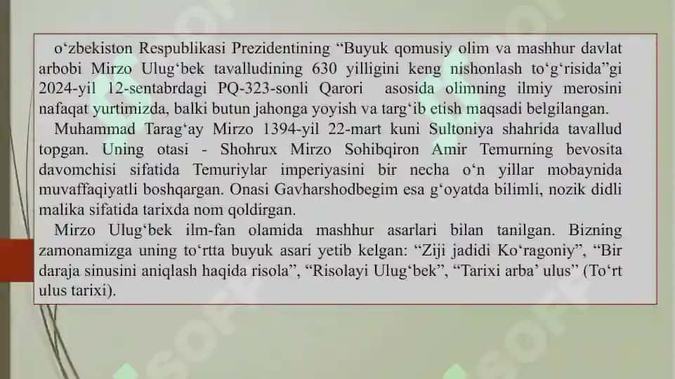 Mirzo Ulug‘bekning pedagogik g‘oyalari va marifatparvarlik foaliyati 4