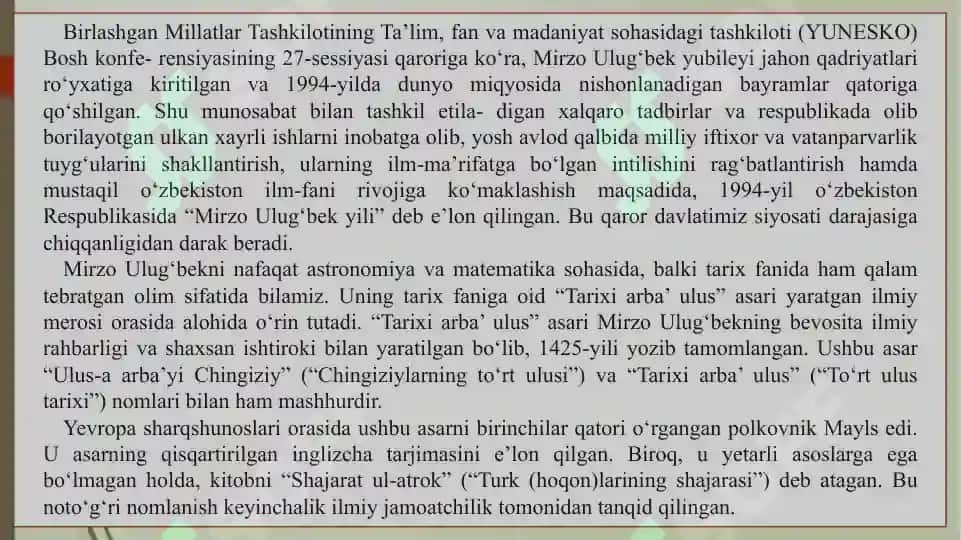 Mirzo Ulug‘bekning pedagogik g‘oyalari va marifatparvarlik foaliyati 7