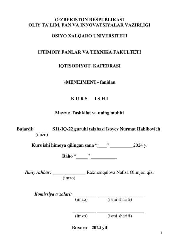 Tashkilot va uning muhiti 1