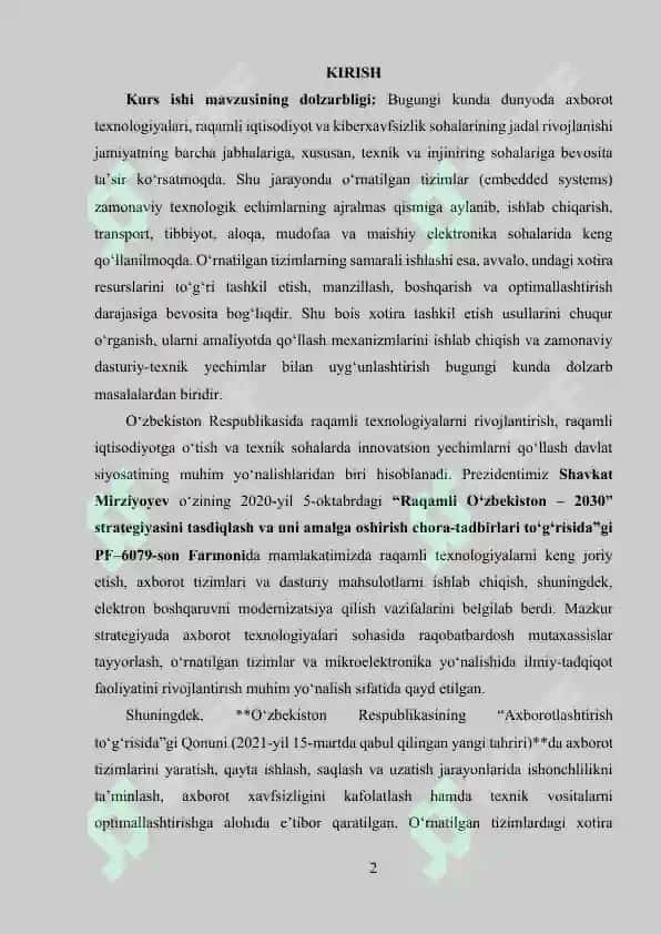 O‘RNATILGAN TIZIMLARDA XOTIRANI TASHKIL ETISH USULLARI 2