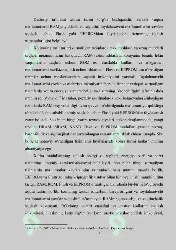 O‘RNATILGAN TIZIMLARDA XOTIRANI TASHKIL ETISH USULLARI 7