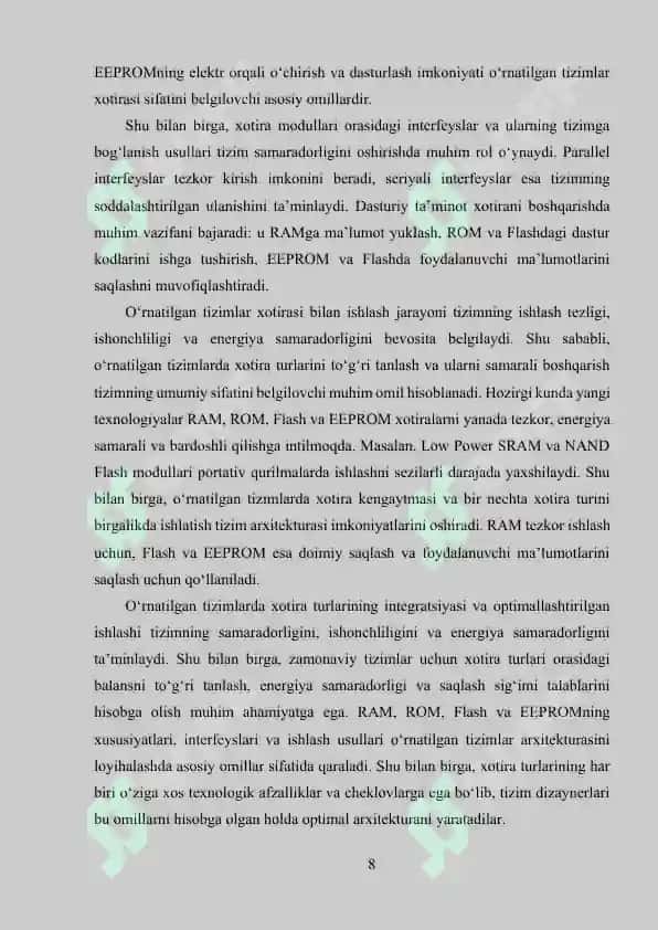 O‘RNATILGAN TIZIMLARDA XOTIRANI TASHKIL ETISH USULLARI 8