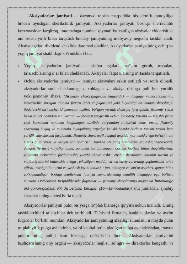 Aksionerlik jamiyatlari va ularning iqtisodiy taraqqiyotdagi o’rni. 6