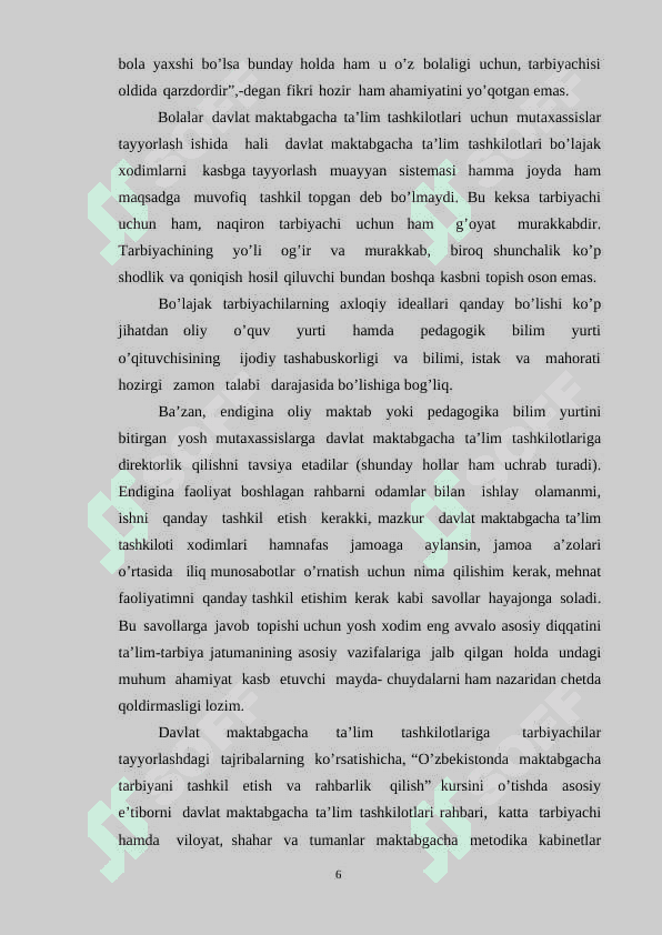 Maktabgacha talim tashkilotlarida pedogogik faoliyatlarni loyihalashtirishning o'ziga xos xususiyatlari 6