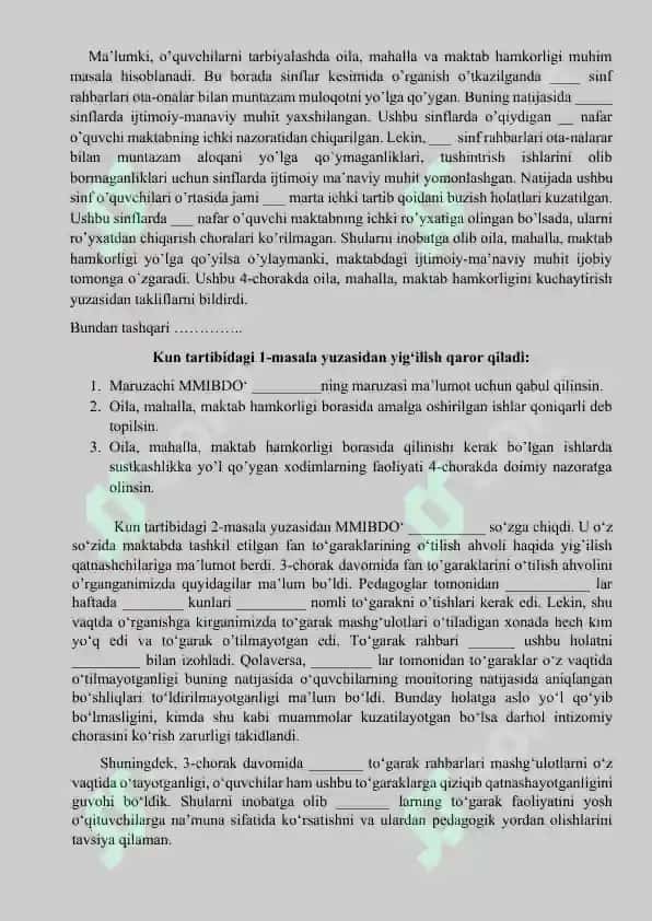 4 sonli Pedagogik kengash bayonnomasi blankasi 2023-2024. 2