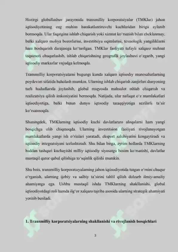 Transmilliy korporatsiyalarning jahon iqtisodiyotidagi ahamiyati TMK 3