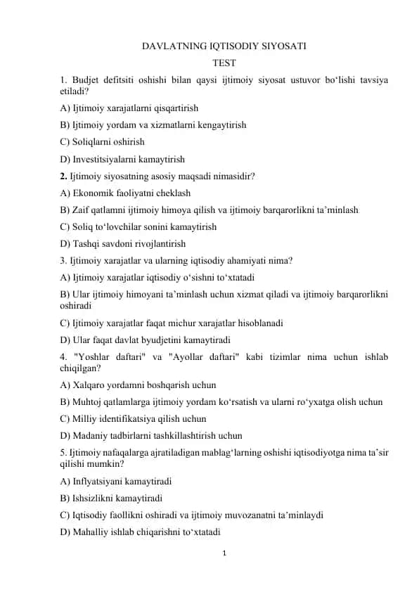 DAVLATNING IQTISODIY SIYOSATI 1