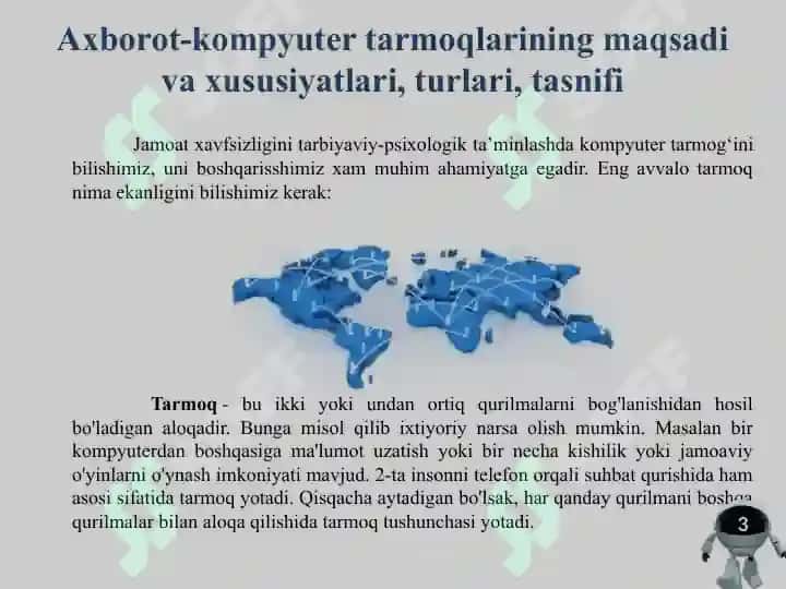 Kompyuter tarmogʻi va internet texnologiyasi 3