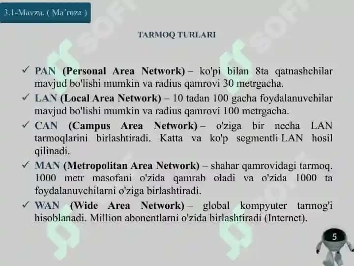 Kompyuter tarmogʻi va internet texnologiyasi 5