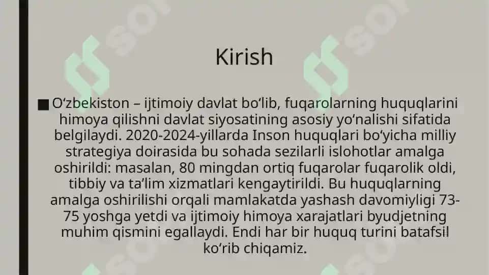 Oʻzbekiston Fuqarolarining Iqtisodiy, Ijtimoiy, Madaniy va Ekologik Huquqlari 2