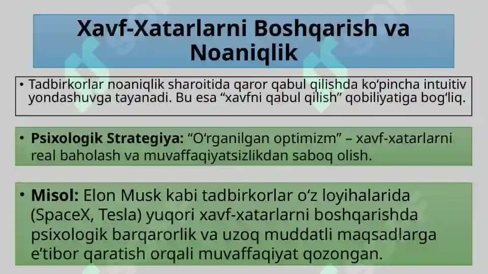 Biznes va tadbirkorlik faoliyati psixologiyasi 8