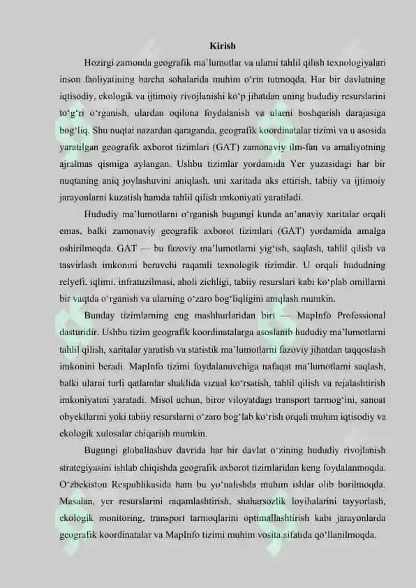 Geografik koordinatalar asosida hududiy ma’lumotlarni o‘rganish. MapInfo tizimi. 3