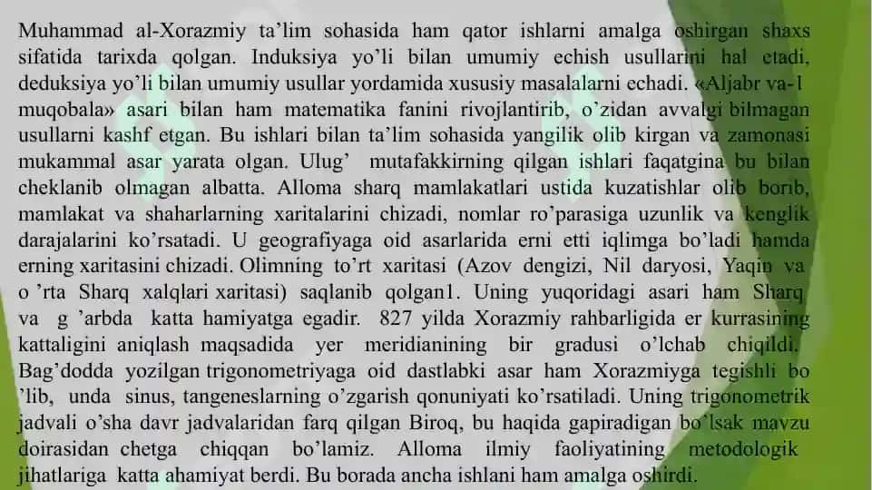 Abu Abdulloh Muhammad Ibn Muso Xorazmiyning didaktik g‘oyalari 7