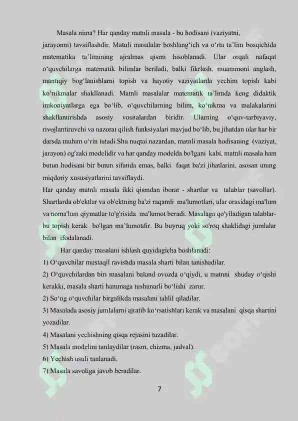 Matinli masalalarni yechish metodikasi 7