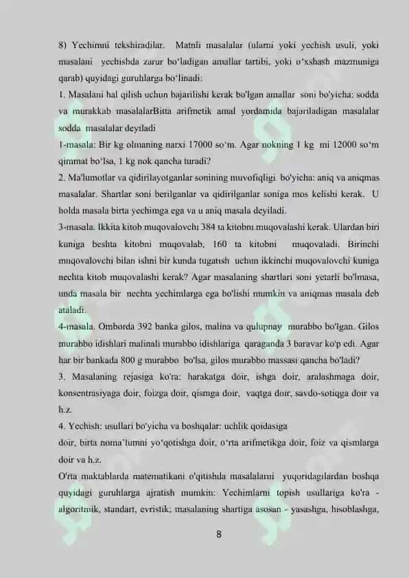 Matinli masalalarni yechish metodikasi 8