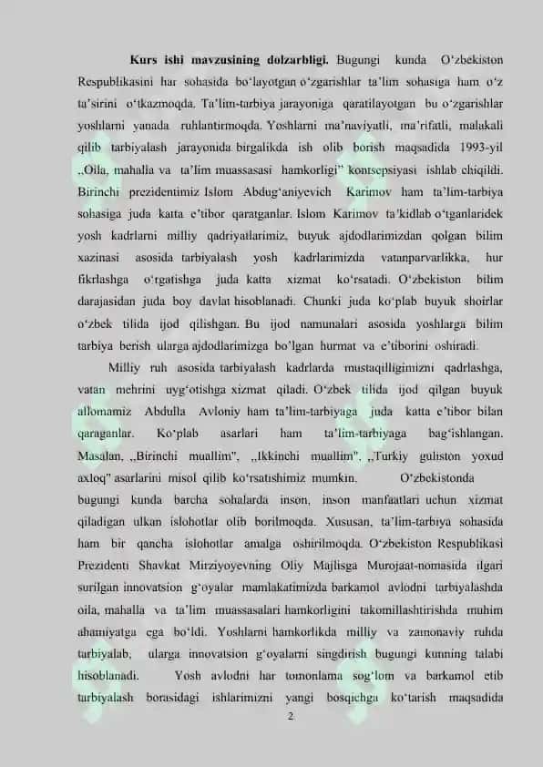 Tarbiya jarayonida oila, mahalla, maktab hamkorligining pedagogik-psixologik imkoniyatlari 2
