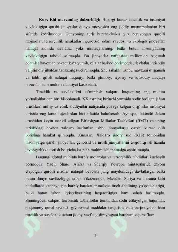 Tinchlik va insoniyatning xavfsizligiga qarshi jinoyatlar 2