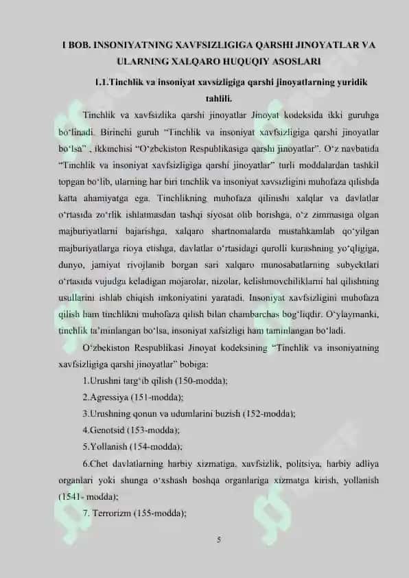 Tinchlik va insoniyatning xavfsizligiga qarshi jinoyatlar 5
