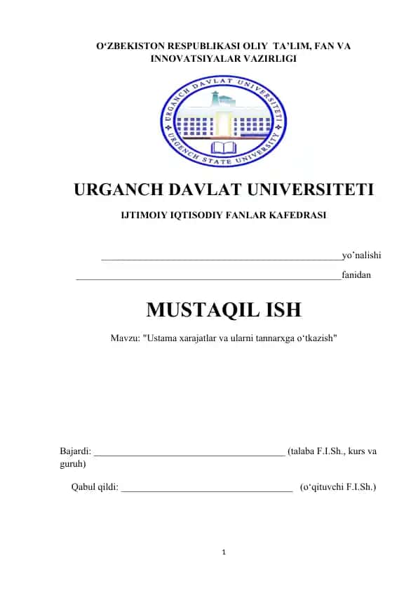 Ustama xarajatlar va ularni tannarxga o‘tkazish 1