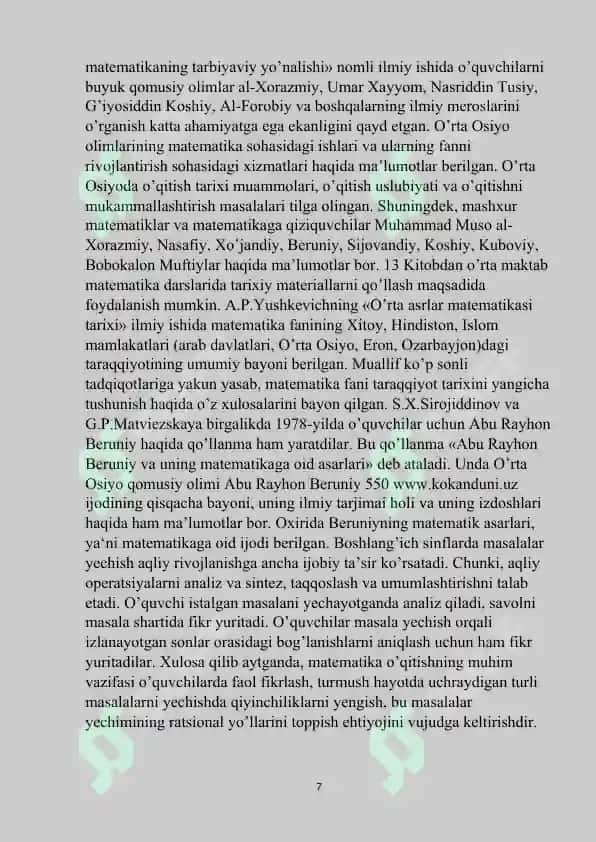mavzu; sharq olimlarining matematikaga qo'shgan hissalari 7