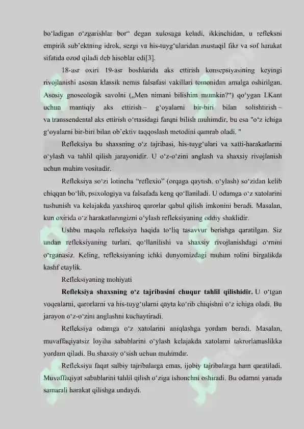 Yo’nalish refleksiya 3