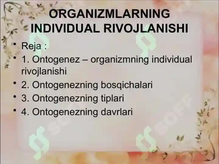 Organizmning Individual Rivojlanishi 2