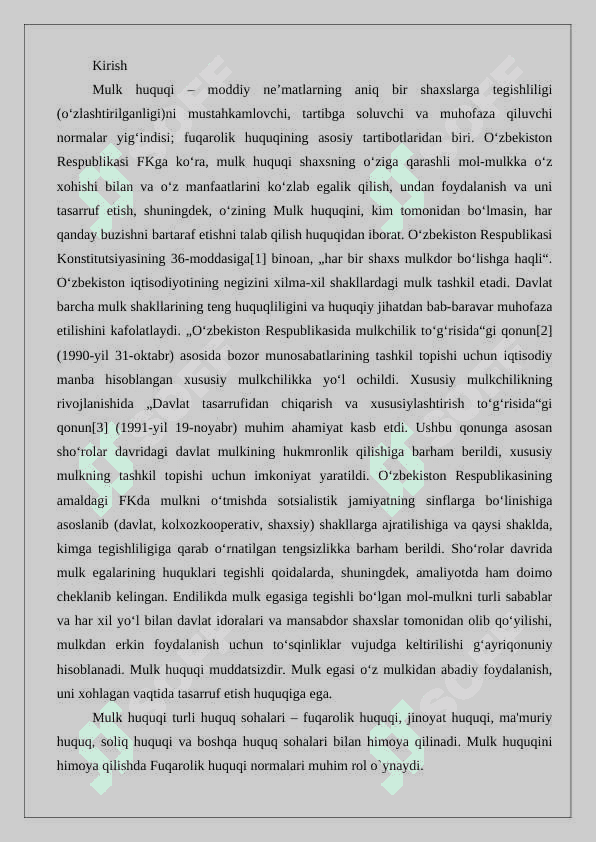 Mulk huquqi va boshqa ashyoviy huquqlarni  himoya qilish 2