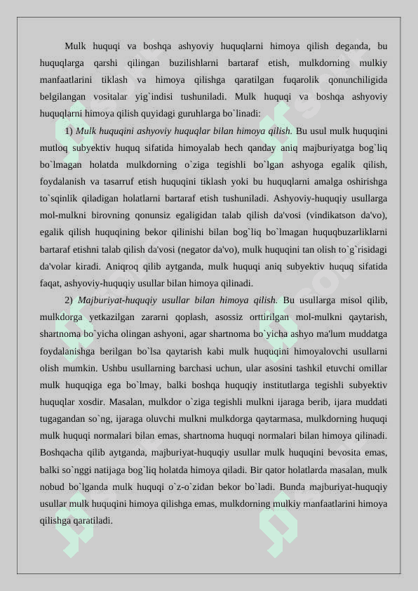 Mulk huquqi va boshqa ashyoviy huquqlarni  himoya qilish 3