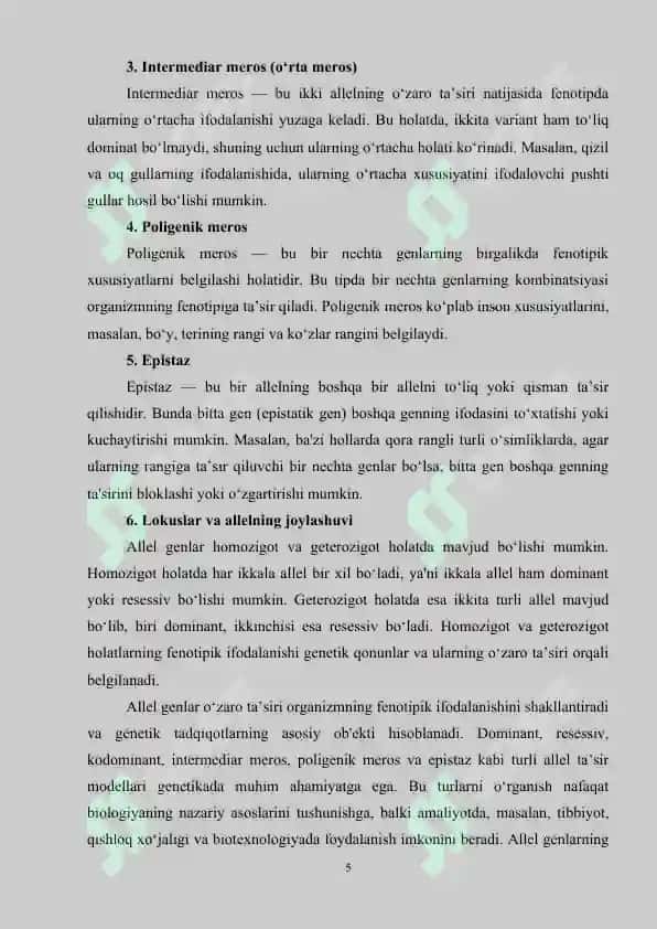 Allel genlar o’zaro ta’sirining xususiyatları 5