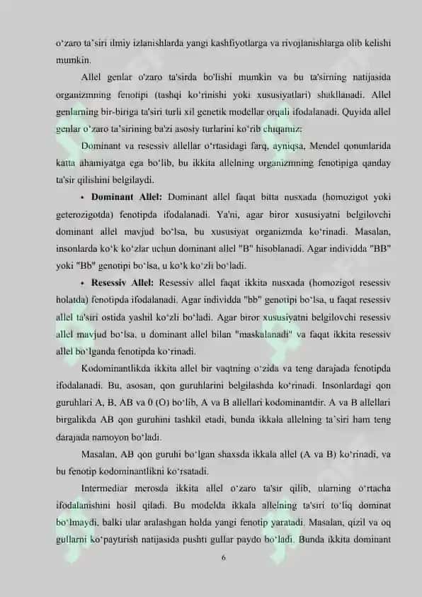 Allel genlar o’zaro ta’sirining xususiyatları 6
