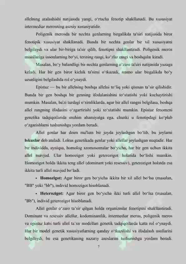 Allel genlar o’zaro ta’sirining xususiyatları 7