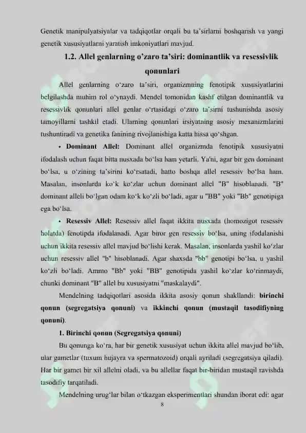 Allel genlar o’zaro ta’sirining xususiyatları 8
