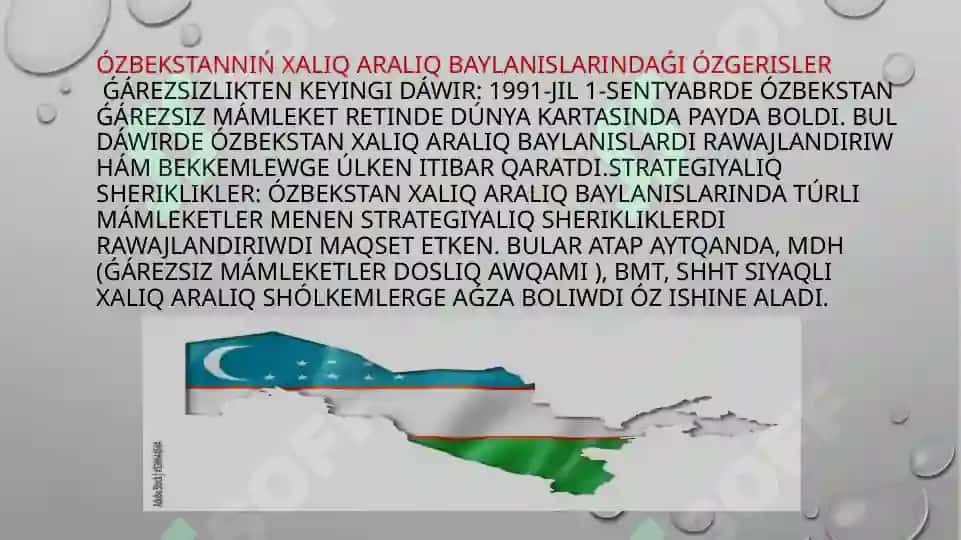 Ozbekistannin xaliq araliq shoklemler menen birge islesiwi 3