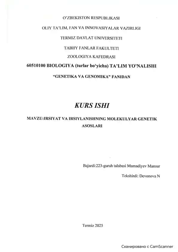 IRSIYAT VA IRSIYATNING MOLEKULYAR GENETIK ASOSLARI