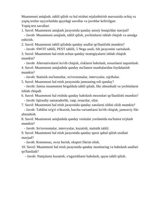 psixologiya savol javob