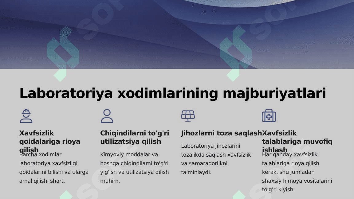 LABORATORIYADA XAVFSIZ ISHLASH, ZARURIY VOSITALARDAN FOYDALANISH TALABLARI 3