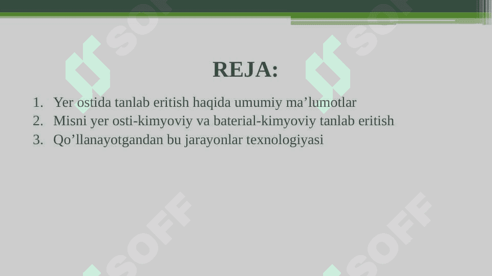 Misni yer osti – kimyoviy va bakterial  kimyoviy tanlab eritish 2