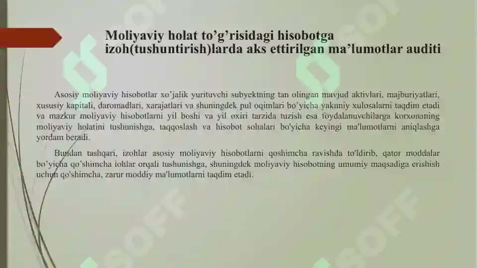 Moliyaviy Hisobotga Izoh(Tushuntirish)Larda Aks Ettirilgan Ko‘rsatkichlar Audit 3