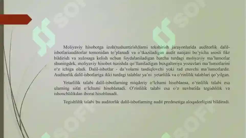 Moliyaviy Hisobotga Izoh(Tushuntirish)Larda Aks Ettirilgan Ko‘rsatkichlar Audit 4