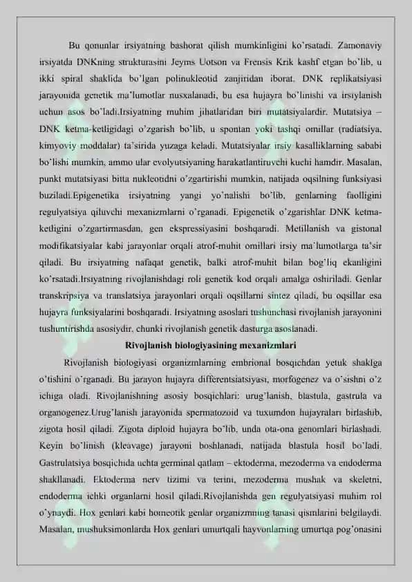Irsiyat va rivojlanish 2