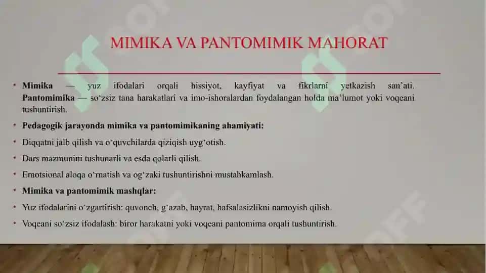 Pedagogik texnika mimika va pantanomik maxorat. Nutq texnikasi asoslari, nafas olish ovoz. 4