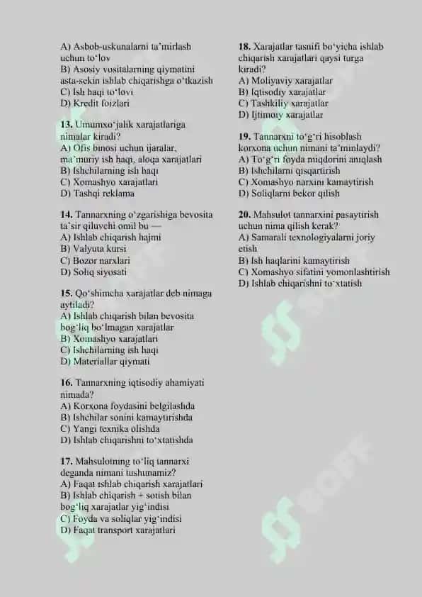 MAHSULOT TANNARXI VA UNING TARKIBIY QISMLARI. 2