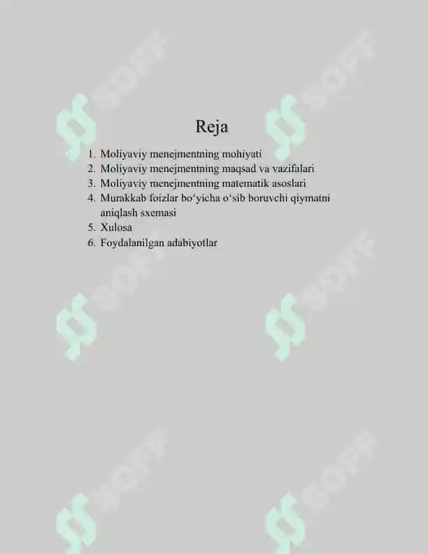 Mustaqil ish mavzusi: Moliyaviy menejmentni matematik asoslariM 2