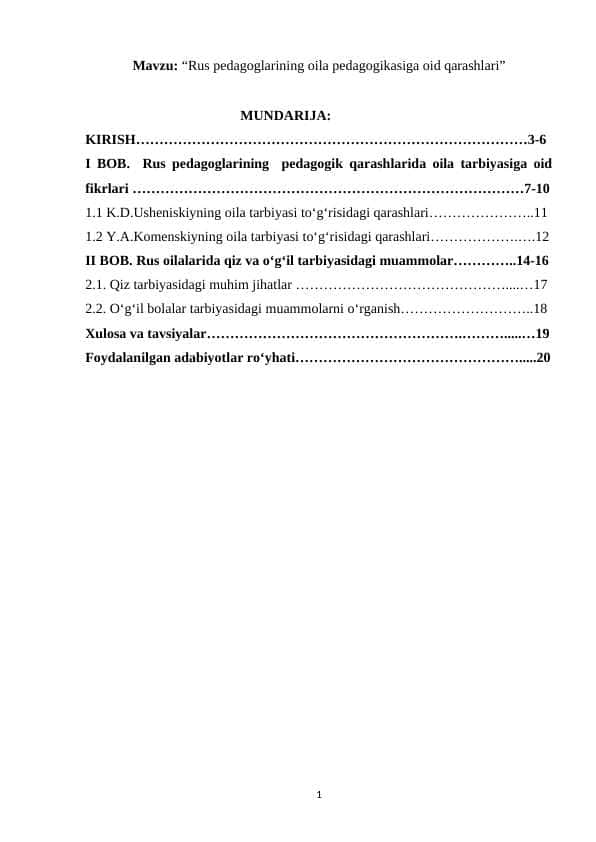 Rus pedagoglarining oila pedagogikasiga oid qarashlari 1