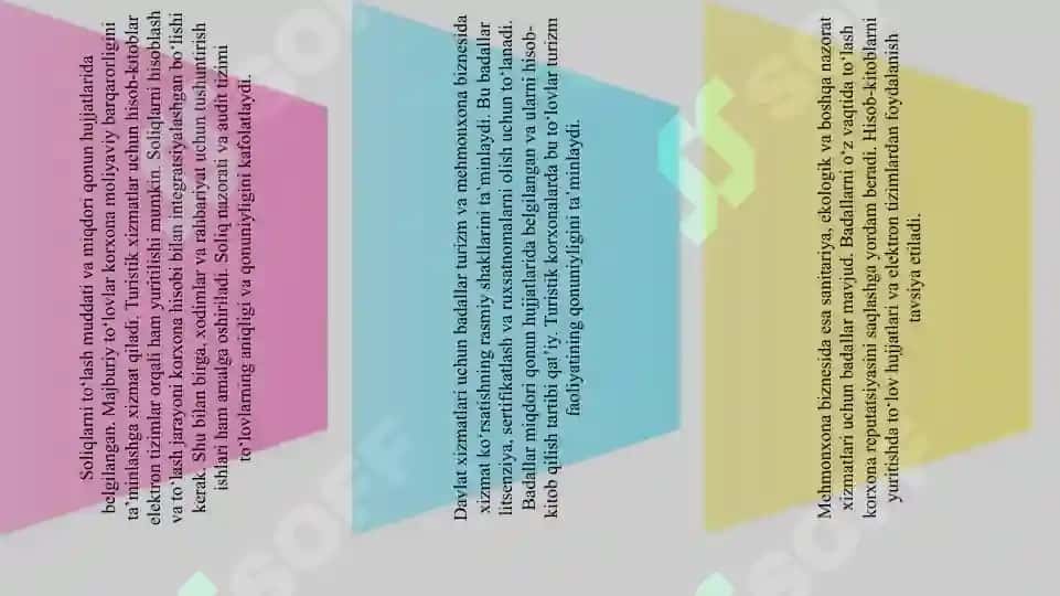 Turistik va mehmonxona biznesida byudjet va byudjetdan tashqari fondlarga to‘lovlar hamda badallar bo‘yicha hisob-kitoblar hisobi SLAYD 7