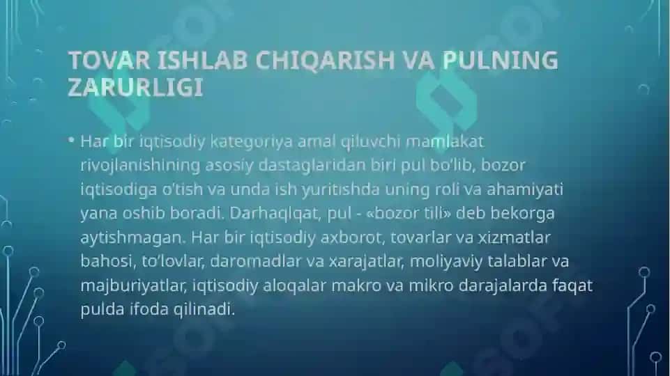 Pulning mohiyati va funksiyalari TAQDIMOT 2
