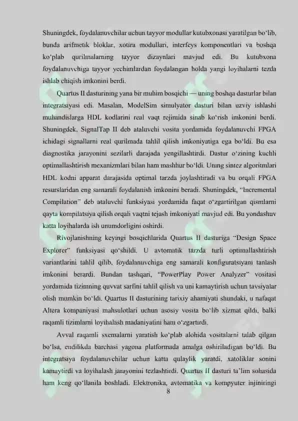 QUARTUS II DASTURLASH MUHITI IMKONIYATLARI 7