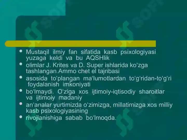Kasbiy psixologiya rivojlanish tarixi 6